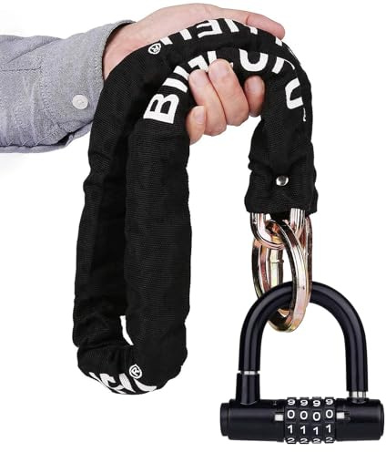 BIGLUFU Fahrradschloss Kettenschloss mit 4 Schlüssel Hohe Sicherheit, 100/120cm Lang Motorradschloss 10mm dicke Kette mit Zahlenschloss schlösser für Fahrrad, Motorrad, Scooter
