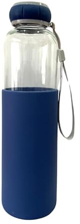 Botella de Agua de Cristal de 600ML, Botella Térmica de Vidrio con Protector de Silicona, Botella Reutilizable, Libre de BPA, Sin Fugas… (AZUL)
