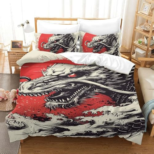 GZCVBDYUY Loong 3D Gedruckt Bettwäsche Set 3 Teilig Bettbezug Set Mit Kissenbezug Soft Microfaser Luxus Modern Mit Reißverschluss Für Erwachsene Und Kinder Single(140x200cm)