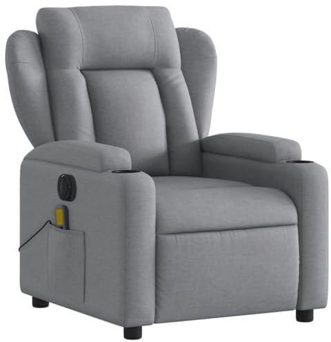 KOIECETA Massagesessel Sessel Elektrisch Relaxsessel mit Liegefunktion Vibrationsfunktion TV Sessel Fernsehsessel Liegesessel Ruhesessel für Wohnzimmer Hellgrau Stoff
