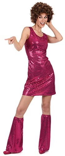 DEGUISE TOI - Déguisement Disco Fuchsia à Sequins Femme - Robe - 2 Jambières - XS - Rose - Déguisements adultes - 100% Polyester - Laver à la main - Carnaval