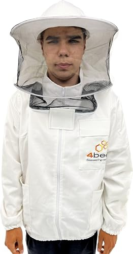 Imkerjacke 4BEE - Imkeranzug -mit Atmungsnetz - Atmungsaktiv - Imkerei - Bienen - Insekten - Schutzkleidung mit Abnehmbarem Hut -Schutzbekleidung für Imker - Größe L