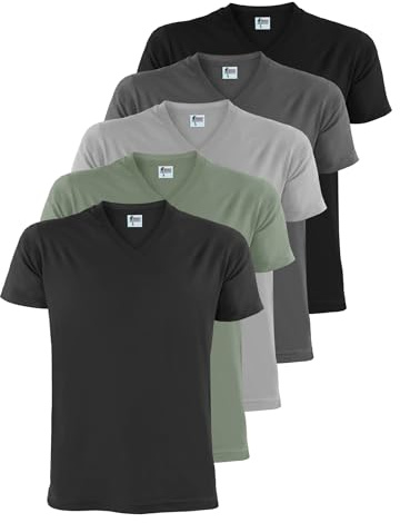 ALPIDEX Camiseta Hombre S-5XL Manga Corta Pack 5 Cuello Pico Algodón Basica | 175 g/m², Manga Corta, Corte Regular, OEKO-TEX, Transpirable, Lavable Máquina, Casual, Verano, Deporte, Trabajo, 100% Algodón