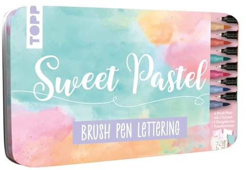 Topp Designdose Brush Pen Lettering Sweet Pastel 14-teilig für Papier und Karton Fineliner Stift Marker Highlights Set, Gelb, Orange, Rosa, Hellgrün, Hellblau, Grau