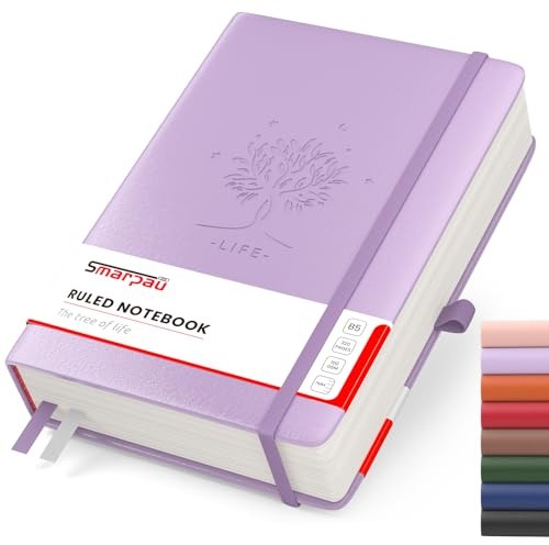 320 Seiten Lined Journal Notebook - B5 Lined Journal Notebook, 100gsm Papier Thick Hardcover Leder Journal mit Index Tabs, Journal Notizblock für Frauen Männer Arbeit Schule, 19 x 25 cm - Lila