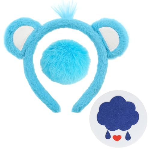 iZoeL Karneval Bär kostüm Kinder Damen, Bärenohren Haarreif Schwanz Wolkenaufkleber Karneval Kostüm Accessorie, Tier Stirnband Bär Kopfbedeckung Faschingskostüme Halloween Mottoparty Blau