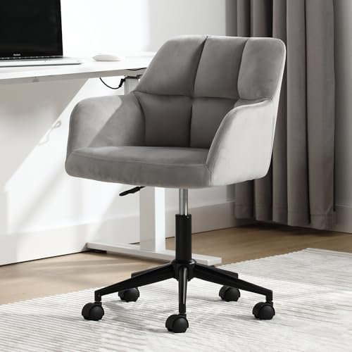 Ya-Home Bürostuhl Samt mit Rollen, Drehstuhl höhenverstellbar Schreibtischstuhl Dicker Rückenlehne Homeoffice Stuhl komfortabler für Arbeitszimmer, Schlafzimmer,Grau