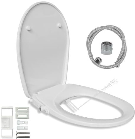 Horow Bidet Toilet Seat Non Electric with Dual Nozzles Separated Rear & Front Wash, Bidet Attachment for Toilet UK, Soft Close Toilet Seat Easy DIY Installation, O Shape