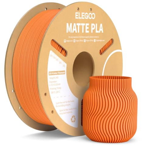 ELEGOO Matte PLA Filament 1.75mm Orange 1KG, 3D Drucker Filament PLA | Sauber gewickeltes Filament, Einfach zu Bedienen, 1kg Kartonspule (2.2lbs) PLA Matte Filament für Meisten FDM 3D Drucker