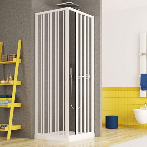 Yellowshop - Box Doccia Angolare 2 Lati Carmen con Apertura a Soffietto Pieghevole Quadrato Rettangolare - PVC Bianco, Reversibile, Salvaspazio - Facile da Montare - Made in Italy (Bianco, 80x80 cm)