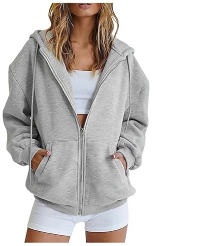 Felpa Donna con Zip 2026 Donna Felpa con Cappuccio Giacca Pile Autunno Invernale Manica Lunga Cotone Taglie Comode Hoodie Sweatshirt Classico Oversize Pullover per Sportiva Casual in Stile College