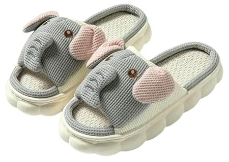 LUYYBDBG Leinen Pantoffeln Elefant Casual Damen Hausschuhe Home Luxus Designer Frau Schuhe Flache Frühlingsmode Hanf Gleitet Innen Elegante Schuhe-elefant-40-41
