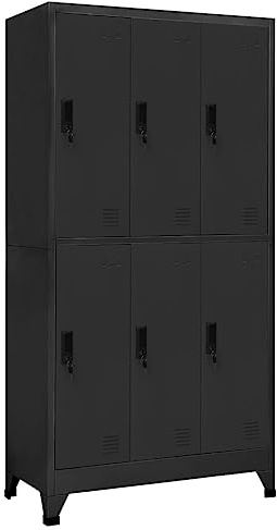 Ziaphsol Schließfachschrank Anthrazit 90x45x180 cm Stahl, Metallschrank mit 6 abschließbaren Türen, robuster Spind für Büro, Schule, Werkstatt, Garderobenschrank