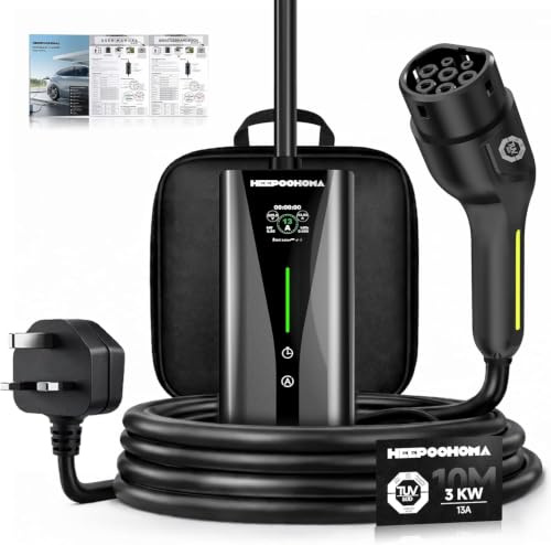 EV Charger 5M, 3 kW 6-13A 3 Pin EV Charger, Portable Electric Car Charger Cable Type 2 to 3 Pin Plug for up to 12H Delayed Start Charging with 2.4″ Screen, IP67 for EVs & PHEV