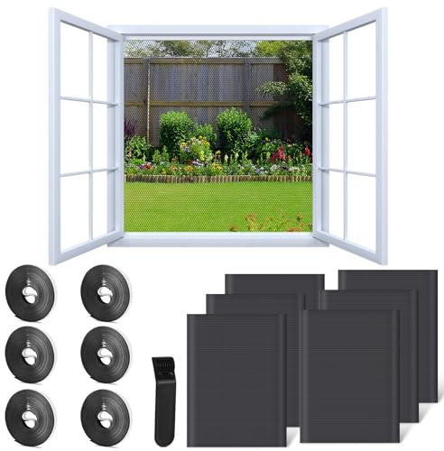 6 Stück Fliegengitter für Fenster Magnet Insektenschutz Fliegennetz Fenster | 130x150 CM, Schützen die Familie vor Insekten mit Klebeband, Selbstklebendes Moskitonetze für Fenster