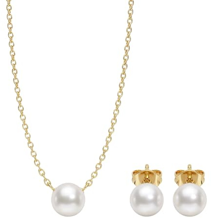 Sofia Milani - Damen 2er Set Halskette und Ohrstecker aus 925 Silber - vergoldet/golden - Perlen Motiv - BeYou Kollektion