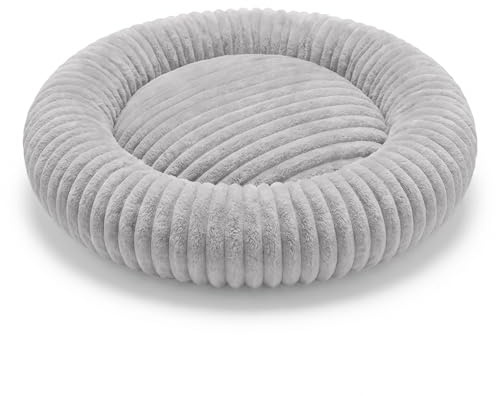 Domarex Dogguru Royal Lounge Rundes Hundebett - Weiches Donut Hundesofa Mit Rabbit Fur Plüsch, Anti-Rutsch Unterseite, Waschbarer Schlafplatz Für Mittelgroße & Große Hunde, XL/Grau