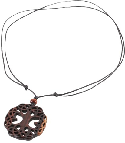 GURU SHOP Ethno Holzschmuck, Halskette, Surferkette, Damen | Dekorativer Anhänger aus Holz, verstellbares Baumwollband, vielseitig tragbar, modischer Modeschmuck