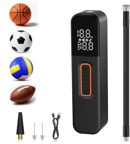 Electric Ball Pump,Smart Air Pump Portable Fast Accurate Inflation | Pressure Gauge and Digital LCD Display for Football Basketball Volleyball Rugby (2 Needle and 1 Nozzle)