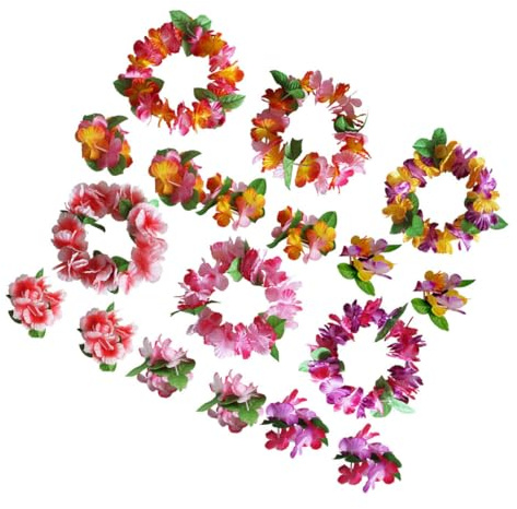 VILLCASE 6 Stück Hawaiianischer Blumenstirnbänder und Blumen Armbänder aus Polyester Lifelike Haarkranz mit Bequemer Textur für Kostümpartys und Fotografie