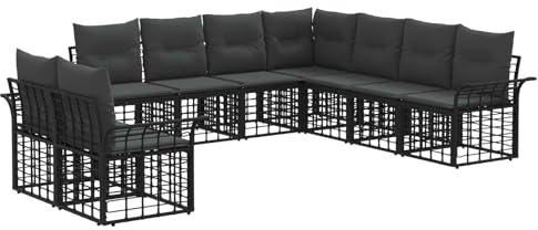 vidaXL Outdoor-Sofagarnitur 9 pcs Schwarz und Dunkelgrau Polyester, Stylisches Outdoor-Modularsofa, wetterfestes Set, verstellbare Füße, gemütliche Gartenmöbel