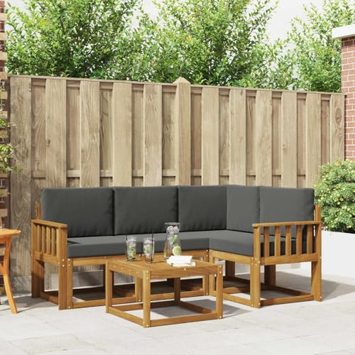 Gecheer Outdoor-Sofagarnitur mit Kissen 5 pcs Natur und Anthrazit, Gartensofa Outdoor Sitzgruppe Gartenlounge Gartenmöbel Set für Balkon Terrasse Café-Bereich3366355