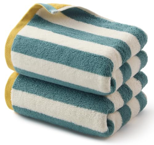 REDKISS 2er‑Pack Gestreifte Gästehandtücher Baumwolle 32x72cm für Alltag | 480 g/m² Weiche saugfähige Handtücher klein, OEKO-TEX,handlich & schnell trocknend, geeignet für Bad, Reisen, Grün