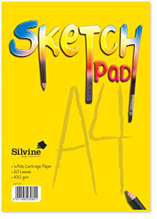 Silvine Skizzenblock, A4, Hochformat, 20 Blatt, 100 g/m², glattes weißes Zeichenpapier (297 x 210 mm), 404