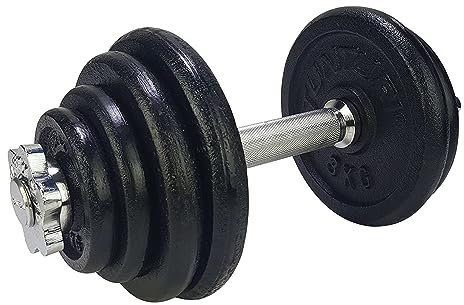 Tunturi Hantel Gusseisen 15kg - Hantelset mit Schraubverschluss - Kurzhantelset - 1 Hantelstange - 30mm - Inkl. kostenlose Fitness-App