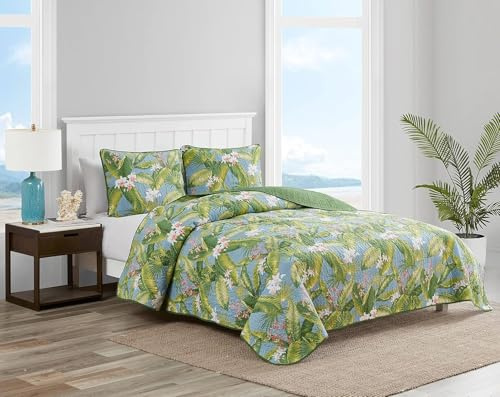 Tommy Bahama - Queen Quilt Set with Shams, Reversible Cotton Bedding, Lightweight All-Season, Dorm Room Essentials, Aregada Dock Sky Blue