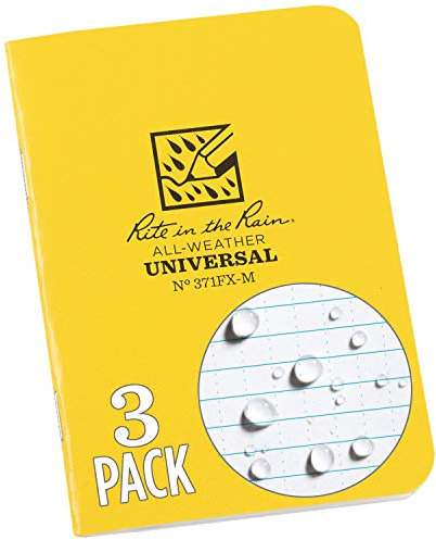 Gebundener, wasserfester Mini-Notizblock mit Rite in the Rain Wasserdichtung (3er-Pack), unisex, Staple Bound Mini Waterproof, gelb
