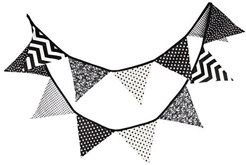 Handgefertigte 3,2 m Wimpelkette mit 12 Flaggen für Halloween aus schwarz-weißem Stoff. Wimpel, Banner, Girlanden, Party, dekoratives Handwerk für Babyparty, Geburtstag