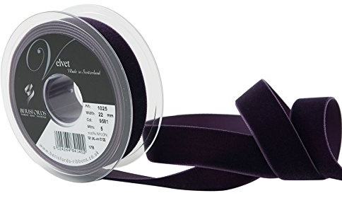 Berisfords Velvet Ribbon Plum 30mm x 10m - Nylon Craft Ribbon for Sewing, Gift Wrapping and Hair Accessories