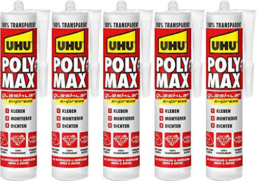 UHU 47855 Montage und Dichtkleber (POLY MAX glasklar Express 300 g/5er Pack)