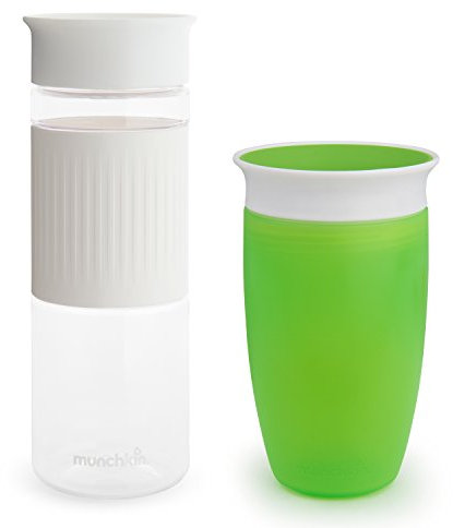 Munchkin® Miracle® 360 Spill Proof Sippy Cups, 24 and 10 Ounce, 2 Pack, Green/White – Toddler and Adult Set
