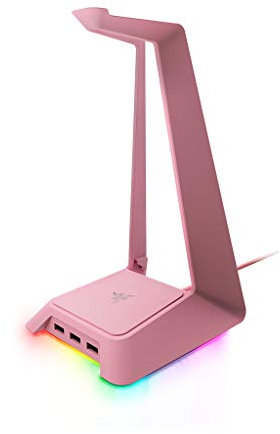 Razer Base Station Chroma Headphone/Headset Stand w/USB Hub: Chroma RGB Lighting - 3X USB 3.0 Ports - Non-Slip Rubber Base - Designed for Gaming Headsets - Quartz Pink