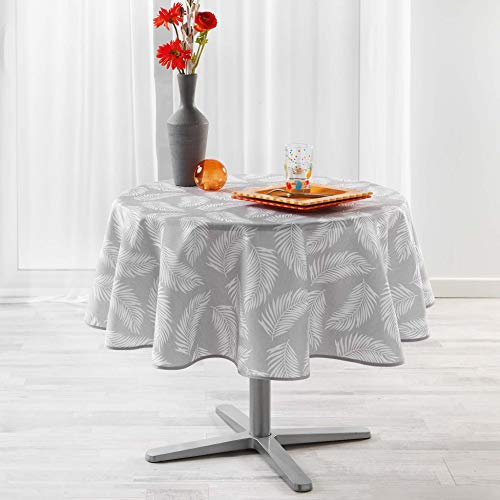 douceur d'intérieur, Nappe Ronde (Diamètre 180 cm) Lifette Gris, Polyester Imprimé