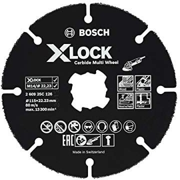 Bosch Professional 260925C126 Mola da taglio Carbide Multi Wheel per Legno, Pareti a Secco, Tubi di Rame, X-LOCK, Accessorio per Smerigliatrice Angolare, Ø 115 mm