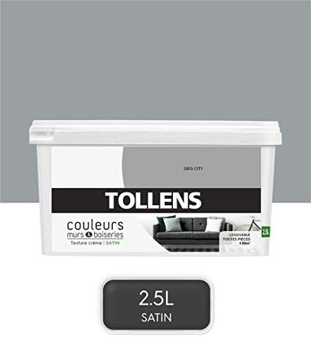 Tollens - Peinture Couleurs - Murs et Boiseries - Toutes pièces - Ultra résistante - Satin - Gris City - 2,5L = 30m2