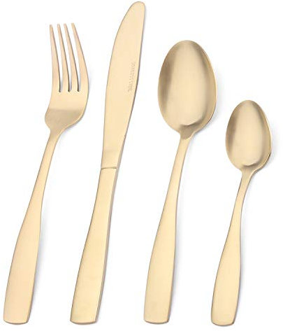 Bettlife 16-Piece Tableware Set - Stainless Steel Flatware & Silverware with Matt Champagne Knife and Fork Set, Service for 4, Dishwasher Safe, Easy Clean & Hold