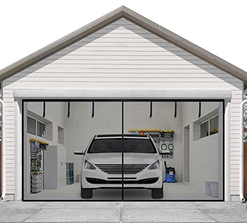Sunolga Magnetischer Garagentorschutz für 2 Autos, 4,6 x 2,1 m, verstärktes Polyester, magnetische Fliegengittertür mit 26 Hochleistungsmagneten und 6 Umreifungsbändern, freihändiges Fliegengitter für