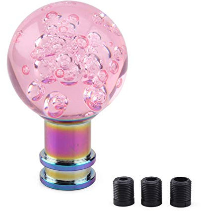 MoreChioce Transparent Schaltknauf, Universal Schaltknauf Head Shifter Acryl Kristall Schaltsack Schalthebel Schalthebelknauf Getriebekopf Auto Decor Zubehör mit 3 Adaptern 8mm 10mm 12mm,Rosa