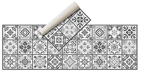 Alfombra Vinílica Hidráulica (180 x 60 cm, Negro-Gris) - Distintos diseños y tamaños - Alfombra Cocina, baño, salón Comedor - Antideslizante - Alfombra Dormitorio - Goma esponjosa y Suelo PVC
