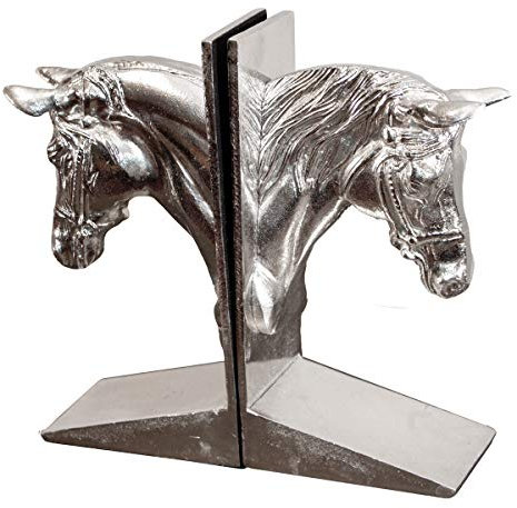Antikas - Buchstützen, 2er Set, Aluminium, Pferde, Pferdeköpfe, glänzend