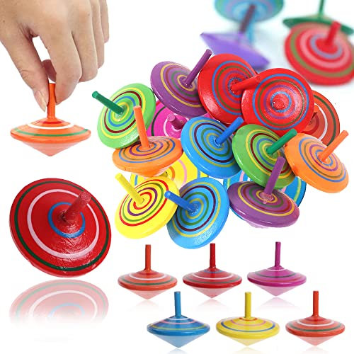 Wooden Spinning Top, 30 Pieces Wooden Spinning Top Toy for Desk Flat Wooden Clips Gyro Toy for Kids Gift (Colourful)