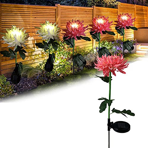 ALLOMN Garten im Freien Solarlichtern, 80cm Künstliche Blumenlampe Wasserdicht Chrysantheme Pathway Dekorative Lichter Solar Landschaftlichter Path Rasen Garten Lampen Hübsch Blume Design