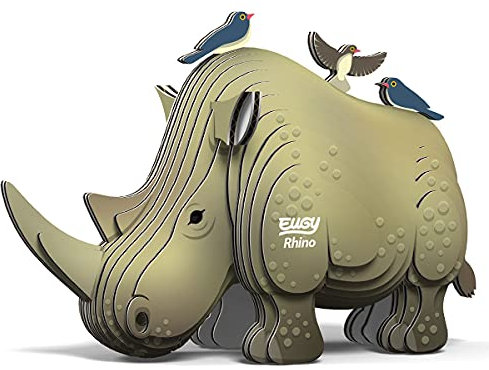 EUGY 650076 Nashorn, 3D Tier-Puzzle für Kinder und Erwachsene zum Zusammenbauen, DIY Tierfigur, Bastelset ab 6 Jahren