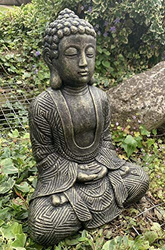 J and L Stone Ornaments Large Maze Robe Buddha Black And Gold Gift Concrete Statue