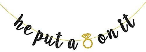 Tenhaisi Black He Put A Ring On It Banner für Hochzeit – Glitzer Braut Dusche Party Wimpelkette Banner Soon to Be Mr and Mrs Banner, Verlobungsfeier Dekorationen