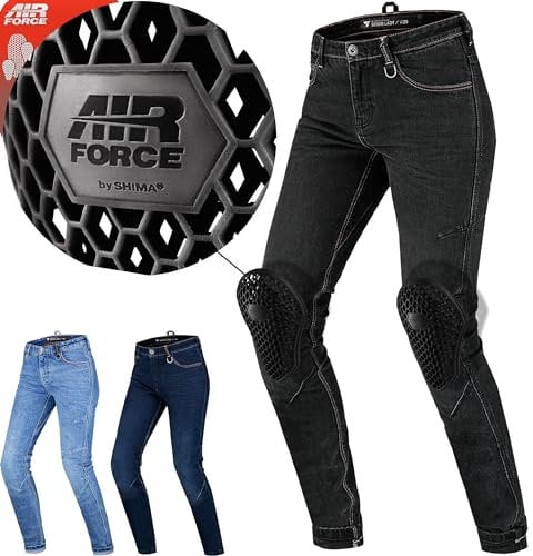 SHIMA DEVON Motorradjeans - Belüftete Elastische Slim Fit Biker Motorradhose mit FiberQL-Verstärkungen, CE Knie- und Hüftprotektoren, Damen, Schwarz, 30W / 34L